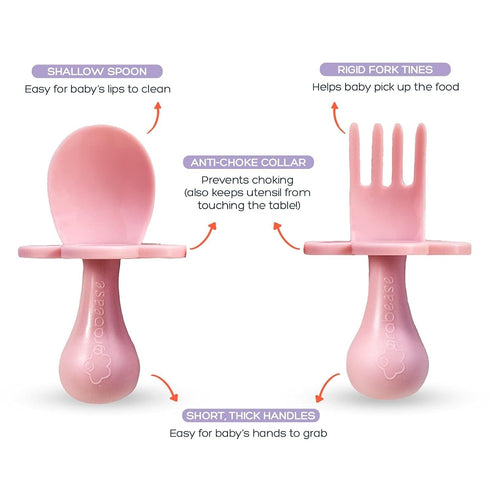 Grabease Baby & Toddler Utensils - Baby Forks for Self Feeding - BPA-Free & Phthalate-Free - 1 Set, Blush Toddler Fork & Self Feeding Spoon...