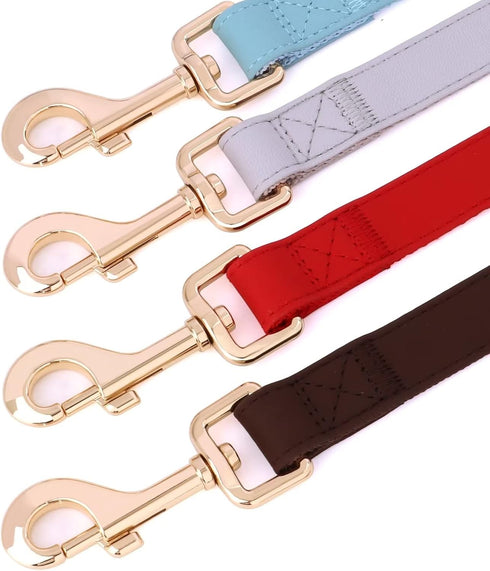 PET ARTIST Soft Leather Dog Collar and Leash Set, Bright & Solid Nylon Grey Dog Collar with Quick Release Metal Buckle, Comfy & Stylish 5FT Dog Le...