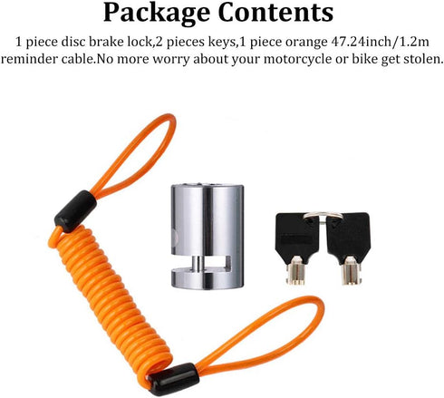 Portable Motorcycle Disc Lock,Anti Theft Disk Brake Lock with Reminder Cable for Motorcycle Bicycle Wheel Compatible for Harley Triumph Tiger Duca...