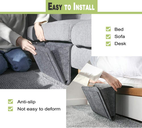 DOURR Felt Bedside Caddy Bed Dorm Bunk Organizer Storage Pocket for Organizing Tablet Magazine Phone Small Things Holder (Gray)...