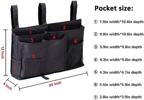 Bunk Bed Organizer, Bedside Storage Caddy, Hanging Pocket for Camp, Dorm Room, Hospital Bed Rail and More (Black)...
