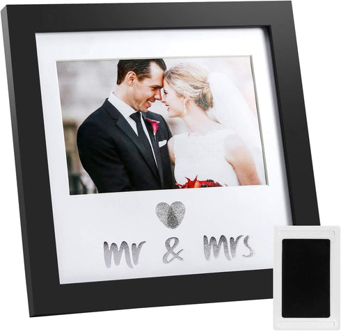 Jinchuan Heart Thumbprint Keepsake Frame and Ink Kit,Wedding Picture Frame Wedding Registry Idea Shower Gift For Bride Newlywed (Black Frame, Silv...