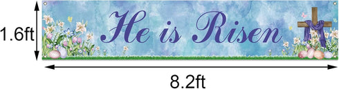 He is Risen Fence Banner Easter Christian Cross Lily Eggs Religious Party Photo Booth Backdrop Yard Outdoor Decoration...