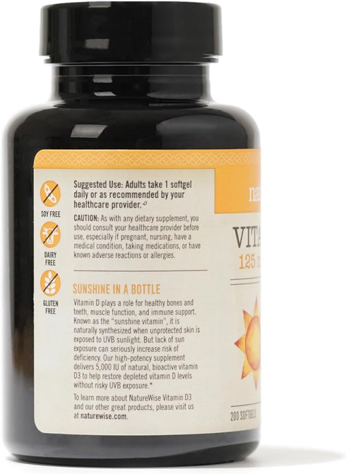 NatureWise Vitamin D3 5000iu (125 mcg) Healthy Muscle Function, and Immune Support, Non-GMO, Gluten Free in Cold-Pressed Olive Oil, Packaging Vary...