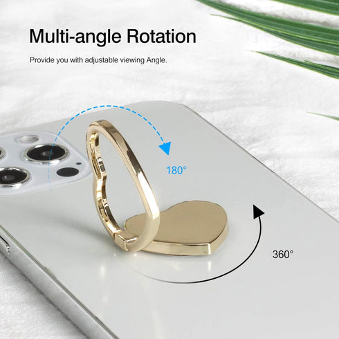 2 Packs Glossy Finish Love Heart Shaped Cell Phone Ring Holder Stand, 360 Degree Rotation Finger Ring Kickstand with Polished Metal Phone Grip (Go...