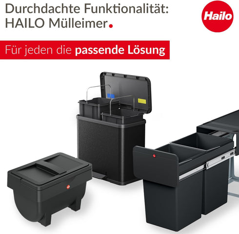 Hailo Compact-Box M Trash Can, 4 Gallon, Lid-Lift, Small Kitchen Bin, Stainless Steel...