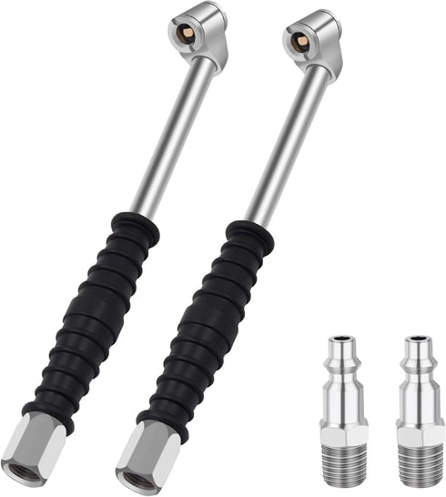 Closed 9.37" Extended Reach Dual Head Air Chuck, 2-Way Connection 1/4" FNPT Tire Chuck w/Standard Quick Plug, Air Compressor Fill Kit for Truck RV...