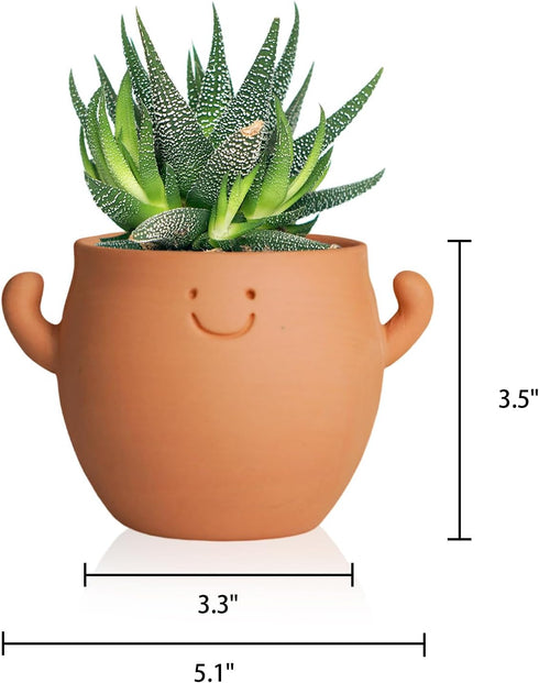 Mr. Smiley Small Plant Pot with Drainage, Cute Clay Planter for Succulent, Funny Gifts for Plant Lovers, Face Terra Cotta Flower Pots for Indoor a...