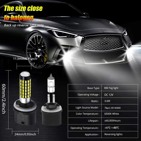 AC9-36V 880 890 885 LED Fog Light Bulbs Super Bright 1500 Lumens 78-SMD 3014 Chips Lens Replace for DRL Fog Lights.(2-Pack)...