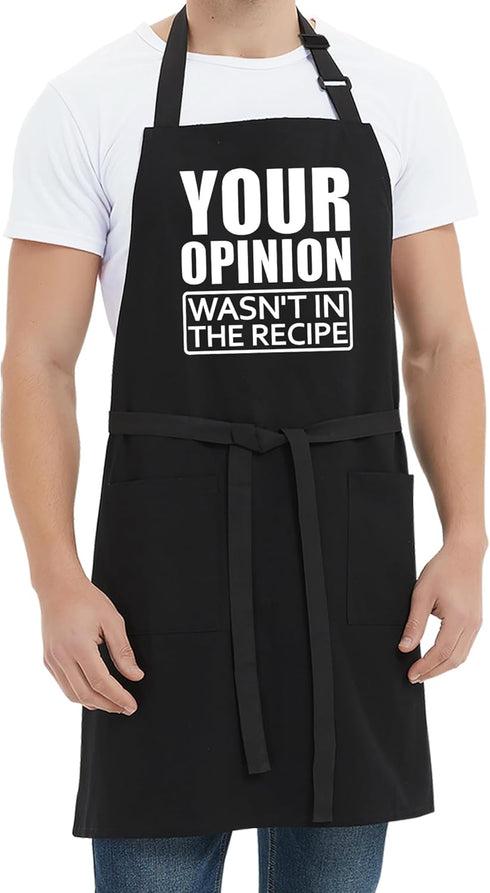 Grill Aprons for Men Funny - Your Opinion Wasn’t in the Recipe - Men’s Kitchen Chef Cooking Grilling BBQ Apron with 2 Pockets - Birthday Fathers D...