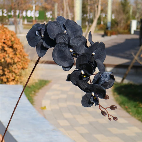 Rikyo 8 Heads Faux Black Orchid,40" Bouquets 2 Stem Phalaenopsis No Fade Petals Fake Flowers Forever Plants for Home Decoration, Office Decor,Wedd...