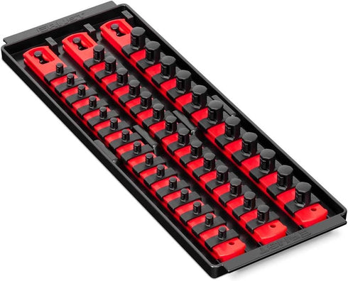 Ernst Manufacturing 8490 Socket Boss: 3-Rail Socket Organizer Tool Tray with 40 Clips (1/4", 3/8", 1/2") - Red, 13-Inch Rails for Toolbox Storage ...