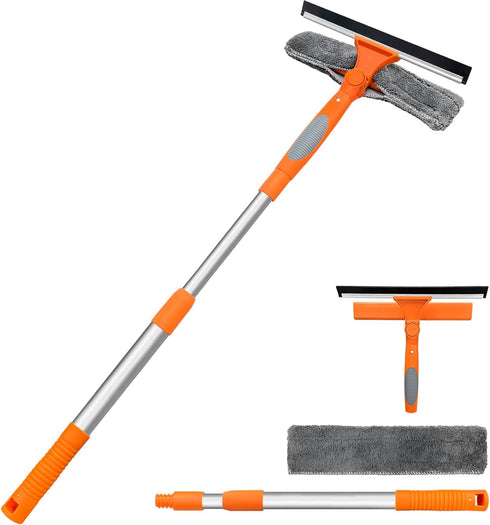 Squeegee for Window | 2-in-1 Window Cleaner Sponge and Soft Rubber Strip with Telescopic Extension Pole 25”-36” | Window Washer for Shower, Car Wi...