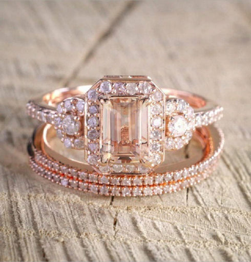 LRGKMCWTOB Fashion Elegant Women Gorgeous 18K Rose Gold Filled Morganite Ring Engagement Bridal Women Jewelry Set Size 6-10 (US 8)...