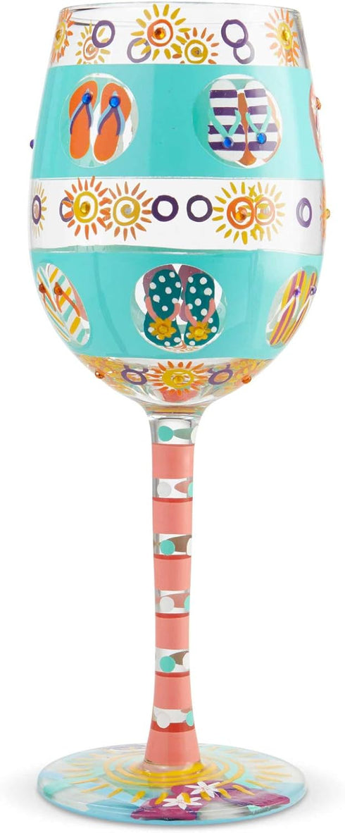 Enesco 6004759 Designs by Lolita Flip Flop Days Artisan Hand-Painted Wine Glass, 15 Ounce, Multicolor...