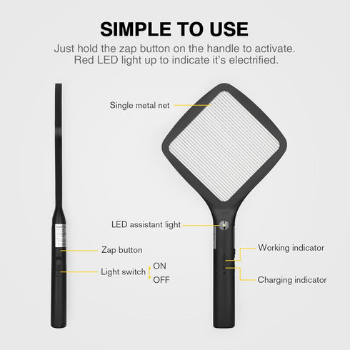 mafiti 2 in 1 Electric Fly Swatter Rechargeable with Flashlight Mosquito Zapper Bug Zapper Racket Fly Killer Indoor Outdoor Light Camping Accessor...