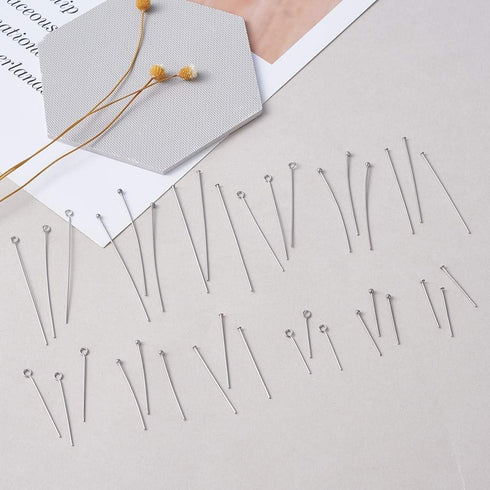 Fashewelry 720pcs Stainless Steel Open Eye Pins Flat Headpins Round Ball Point Head Pins 20-50mm Metal Wire Pins 4 Sizes for Jewelry Craft Making ...