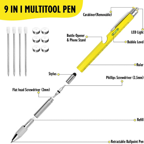 Cool Pen Gifts for Men, 9-in-1 Multi Tool Tech Pen Gadgets Tools for Men, Personalized Gifts for Dad or Him, Funny Gift for Christmas, Father's Da...