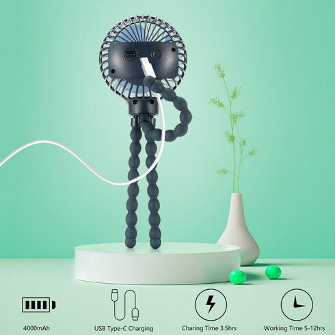 snawowo Mini Handheld Personal Portable Fan, Baby Stroller Fan, Car Seat USB or Battery Powered, with Flexible Tripod Clip on Student Bed Desk Bik...