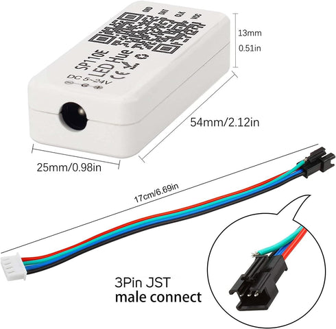 VIPMOON SP110E Bluetooth Led Controller, DC5-24V Led Pixel Controller by Smart Phone APP for WS2811 WS2812B SK9822 APA102 RGB/RGBW LED Strip Light...