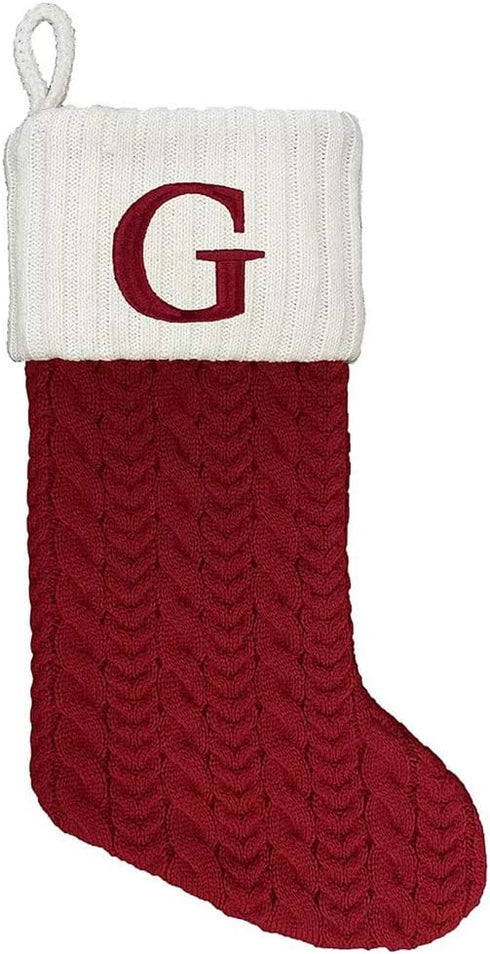 St. Nicholas Square 21-inch Monogram Embroidered Initial Cable Knit Red Christmas Holiday Stocking Letter G...