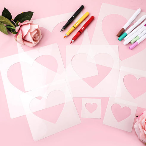16pcs Large Heart Stencils, Different Sizes Heart Template for Painting Plastic Reusable Heart Shaped Stencil Template for Fabric Walls Arts Paper...
