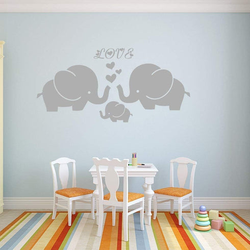 Large Cute Elephant Family with Hearts Wall Decals Baby Nursery Decor Kids Room Wall Stickers, (Large) 40''W x19''H, Grey...