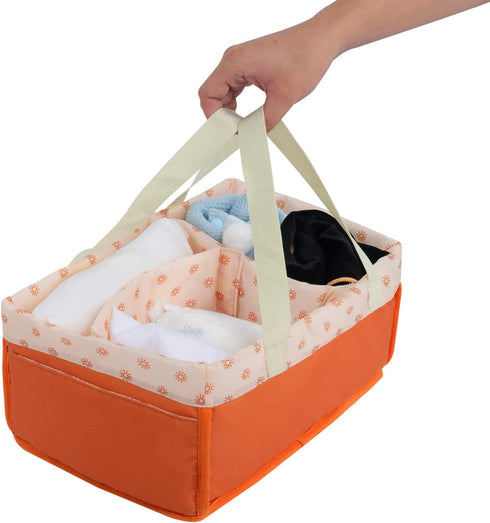 Baby Diaper Caddy Organizer Nursery Storage Basket Diaper Tote Bag Nappy Storage Bin for Car Travel (Orange)...