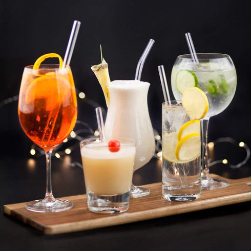 HALM Glass Straws - Variety Pack: 6 Reusable Drinking Straws in 2 Sizes + Plastic-Free Cleaning Brush - Made in Germany - Dishwasher Safe - Eco-Fr...