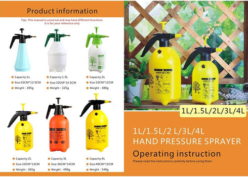 Garden Pump Sprayer Portable,Hand-held Lawn Pressure Pump Sprayer Bottle with Adjustable Nozzle for Spraying Weeds/Watering/Home Cleaning/Car Wash...