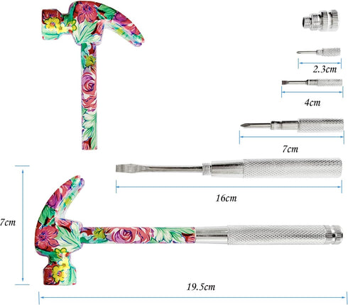 Floral Hammer & Screwdriver 6 in 1 Small Hammer Screwdriver Tool, Multitool Hammer, Hand Tools Hammer Set with Screwdriver Hammers, Mini Hammers, ...