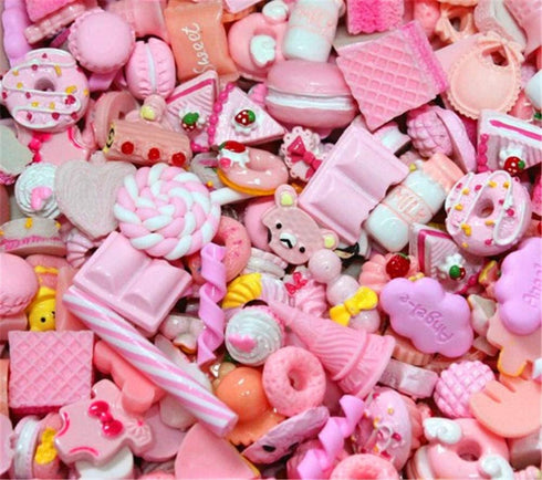 Zhiheng Random 30 Pack Cute Candy Plastic Beads Fruit Dessert Ice Cream Resin Charms Slices Flatback Buttons for Handcraft Accessories Scrapbookin...
