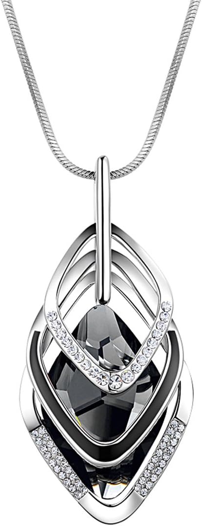 Long Chain Necklace for Women Crystal Sweater Triple Stack Zirconia Pendant Rhombic Rhinestone Pendant Necklace-Silvertone Fashion Jewelry for Wom...