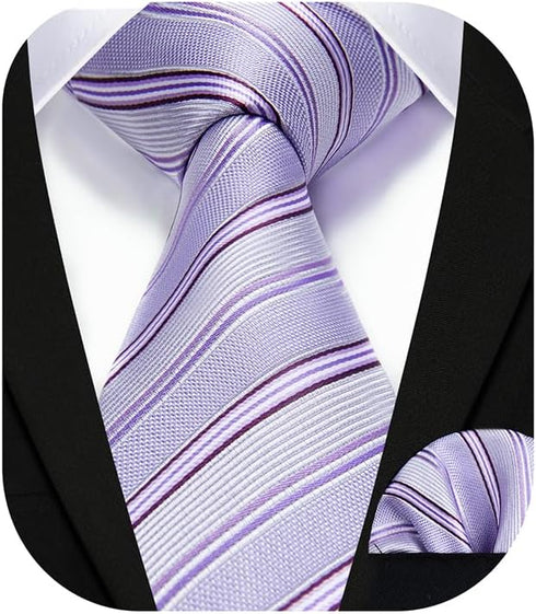 HISDERN Mens Tie Striped Ties and Handkerchief Set Business Formal Woven Pocket Square Wedding College Stripe Necktie...