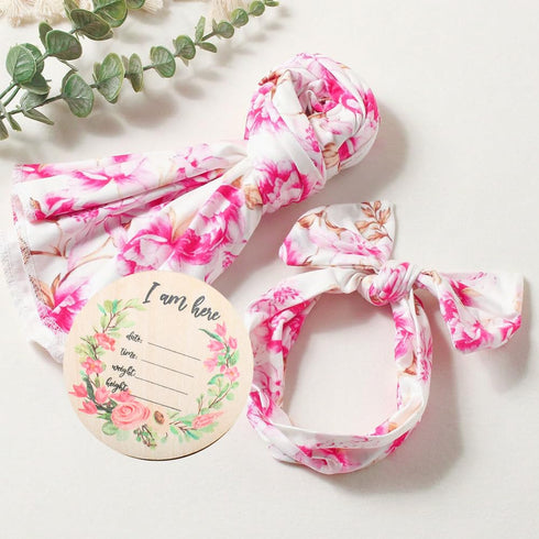 Baby Swaddle Blanket and Headband Set, Newborn Receiving Blanket Swaddle Wrap for Girls and Boys, Swaddling Blankets Neutral for Newborn?Soft and ...