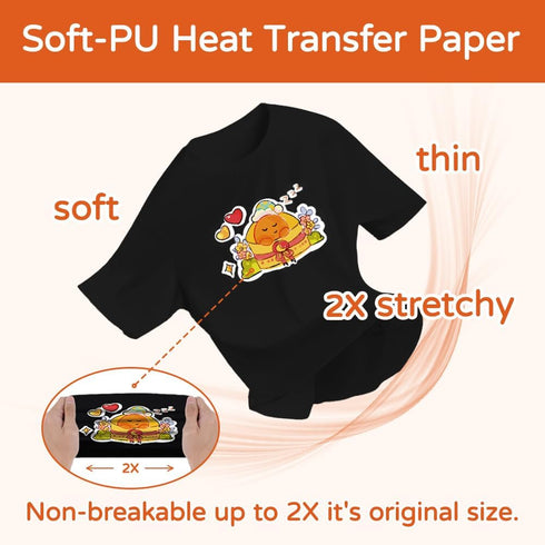 TranSmile PU-Heat Transfer Paper for T Shirts (10 Sheets, 8.5 x 11'') Printable Heat Transfer Vinyl for Dark Fabrics Iron on Transfers for Inkjet ...