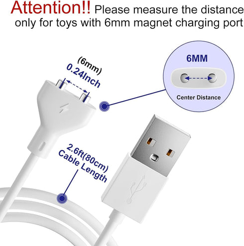 Magnetic USB DC Charger Cable 2.7ft Replacement Charging Cord for Rechargeable Toys Massagers Electric Toothbrush (6MM)...