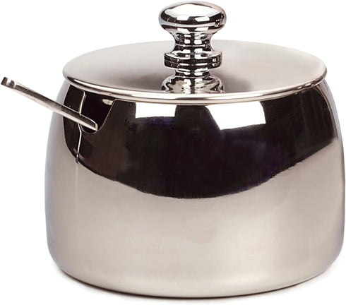 RSVP International Stainless Steel Sugar Bowl Container with Lid and 4.5" Spoon, 8 oz Capacity...
