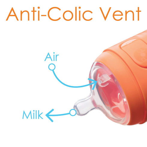 PopYum 9 oz Orange Anti-Colic Formula Making/Mixing/Dispenser Baby Bottle with #2 Medium Flow Nipple, 260 ml, BPA-Free, Natural Latch...