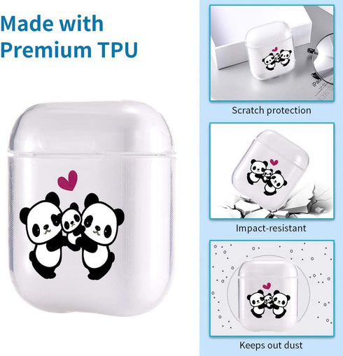 Idocolors Clear Case Compatible with AirPods 2&1, Soft Silicone Shockproof Case Cover with Cute Cartoon Panda Pattern for Girls & Teenages...