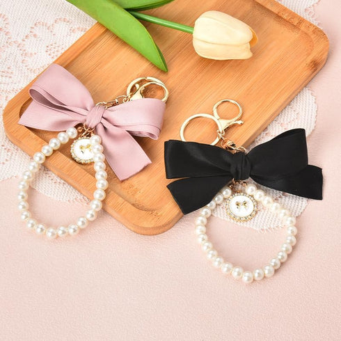 Bow Keychain Pearl Wristlet Keychain for Women Girls Cute Keychain Accessories for Women Pearl Chain Keychain for Purse Bags...