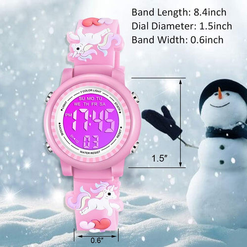 Venhoo Kids Watches 3D Cartoon Waterproof 7 Color Lights Toddler Wrist Digital Watch with Alarm Stopwatch for 3-10 Year Girls Little Child...