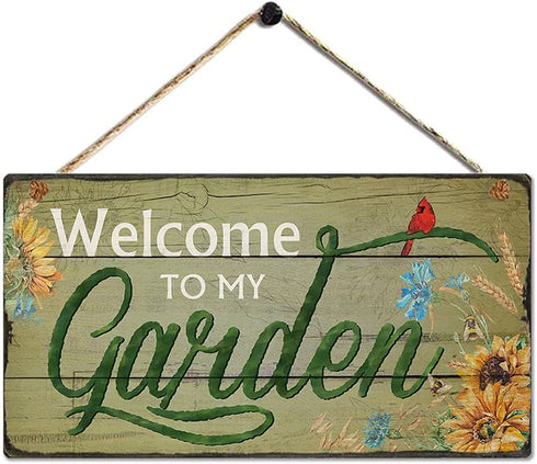 Rustic Garden Signs Vintage Welcome to My Garden Hanging Plaque Moms Dads Herb Plants Welcome Signs by 6''x11.5''...