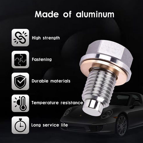 1 Pack M12 x 1.25 Aluminum Engine Oil Drain Plug, with 5 Washer Neodymium Magnets Bolts, Oil Sump Heavy Duty Drain Plug, Fits for Leak-Proof Repla...