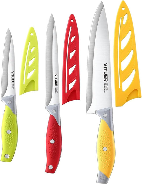 Chef Knife, 3PCS Kitchen Knife, Multicolor Stainless Steel Sharp Chef Knife Set, 8 Inch Chef's Knife, 4.5 Inch Utility Knife, 4 Inch Paring Knife ...