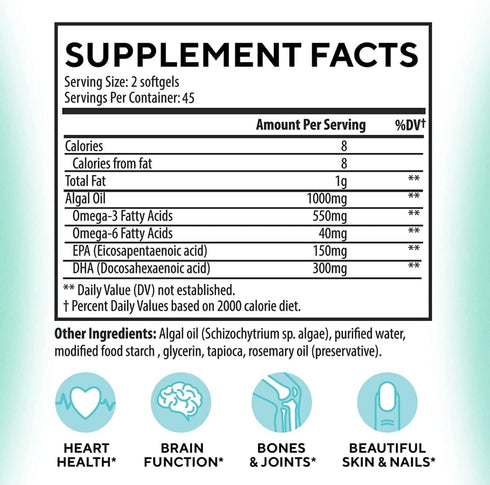 DR. MORITZ Vegan Omega 3 DHA & EPA Supplement - Algae Omega-3 Fatty Acids 1000mg - Fish Oil Alternative for Heart, Brain, Joint, and Immune System...