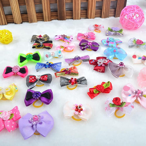 Pet Headdress Bowknot Flower Pet Dog Accessories Long-haired Princess Style Headdress Dress Up Dog Hairpin Randomly (50pcs Bow headdress)...