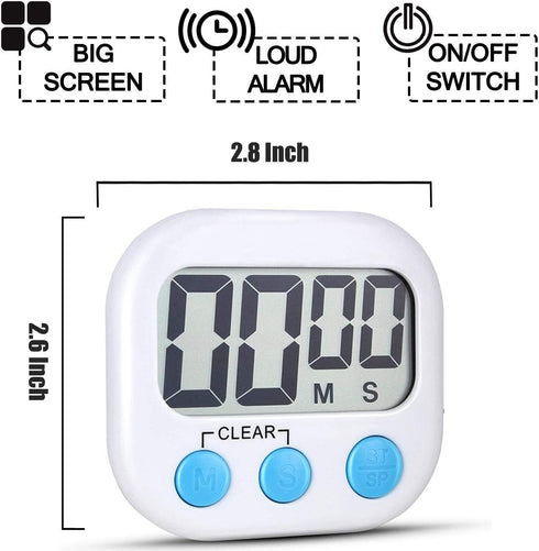 2 Pack Digital Kitchen Timer for Cooking Big Digits Loud Alarm Magnetic Backing Stand Cooking Timers for Baking White...