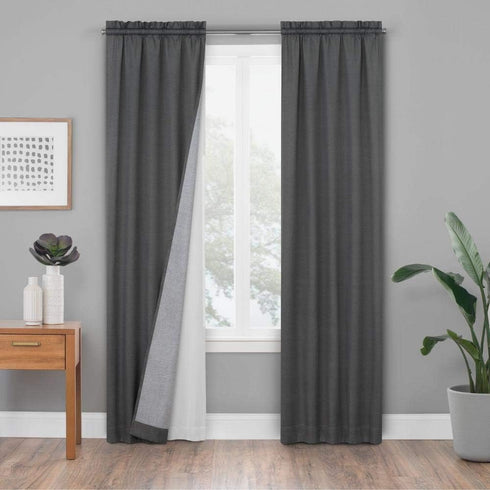 ECLIPSE Solid Minimalist Blackout Thermal Liner for Window Curtains with Drapery Hooks (2 Panels), 27" x 60", White...