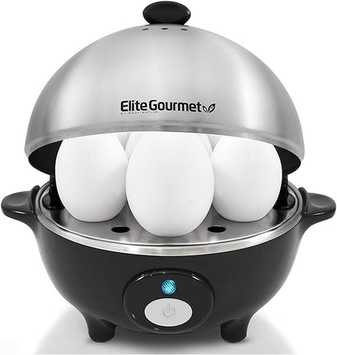 Elite Gourmet EGC-508 Rapid Egg Cooker, 7 Easy-To-Peel, Hard, Medium, Soft Boiled Eggs, Poacher, Omelet Maker, Auto Shut-Off, Alarm, 16-Recipe Boo...